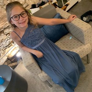 One shoulder lace long bodice dress